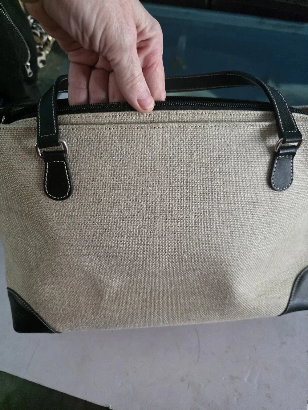 New Kate Spade Beige Canvas Tote with Black Trim